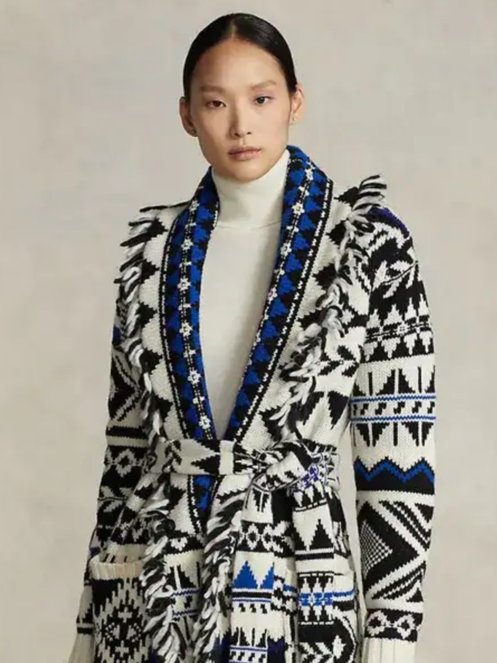 RALPH LAUREN Geometric Fringe Wool-Blend Cardigan